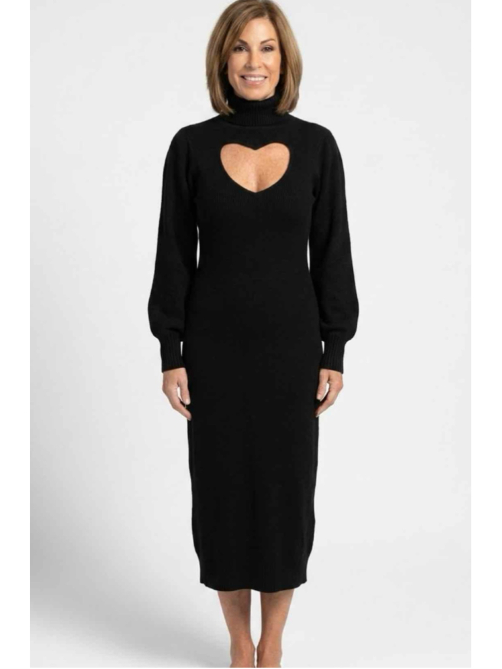 FARM Rio Black Heart Cutout Turtleneck Sweater Dress Size Small